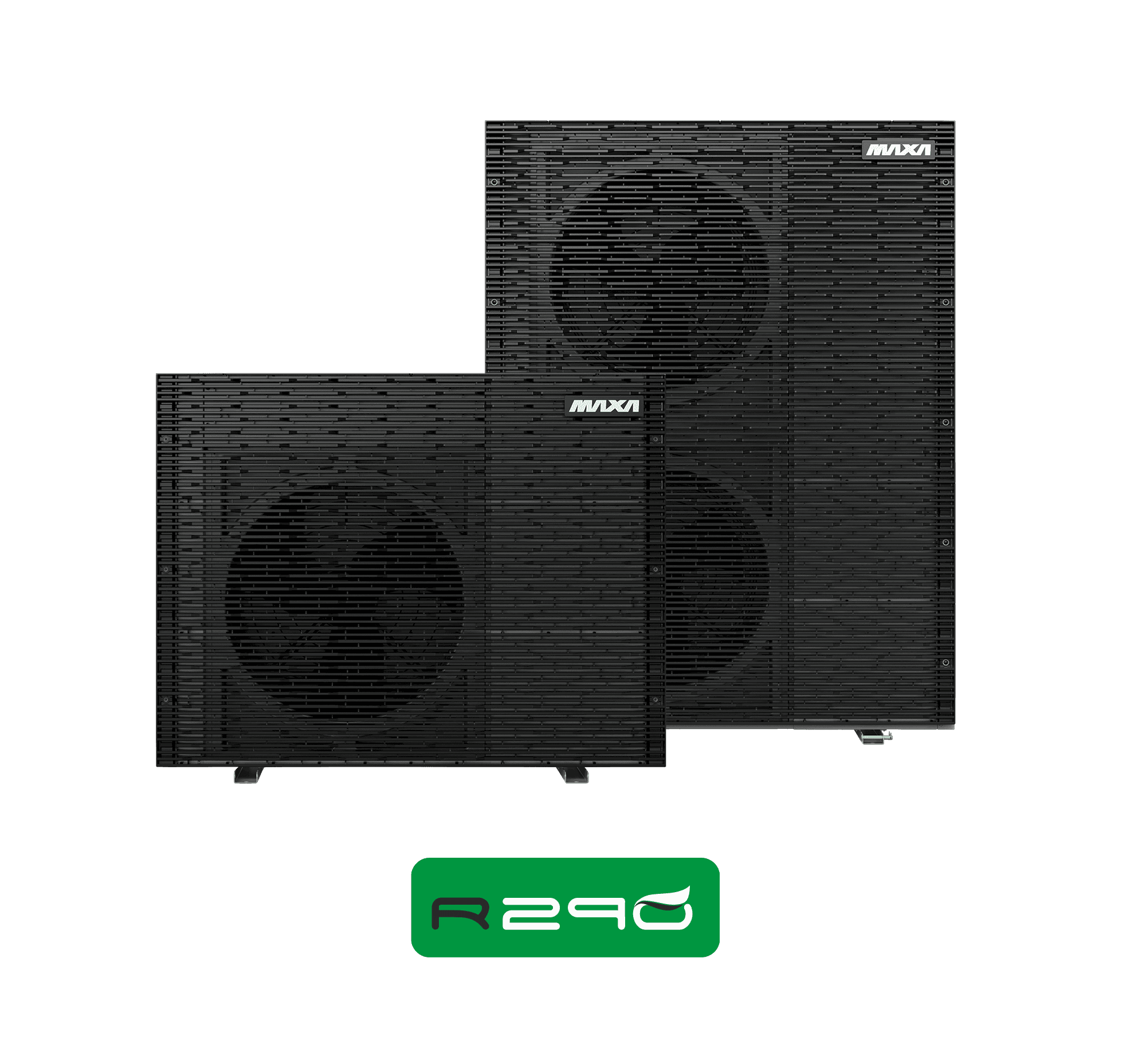 Pompe à chaleur monobloc inverter MAXA i-290 au fluide naturel R290, deux unités extérieures noires